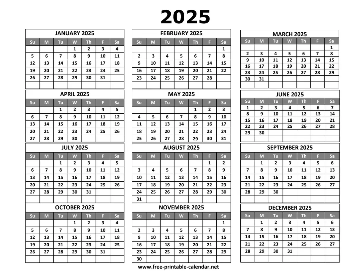 2025 Calendar (Ink saver)