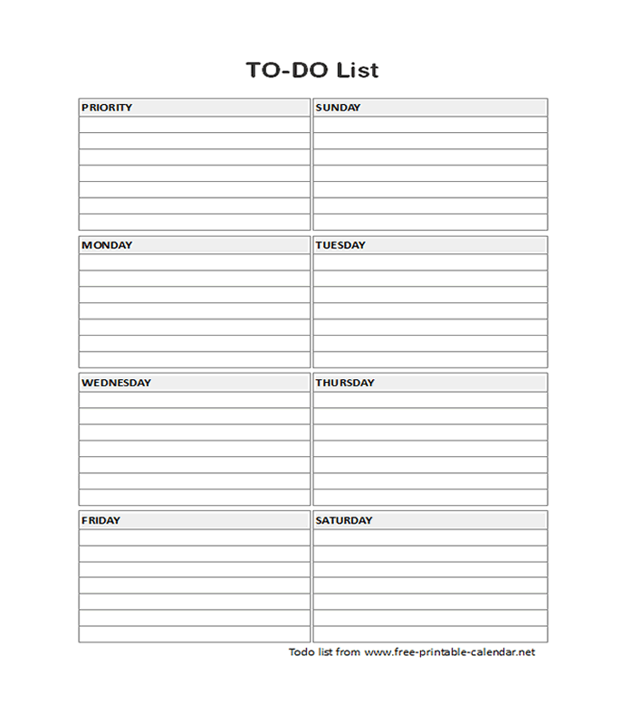 To Do List Weekly Template Collection